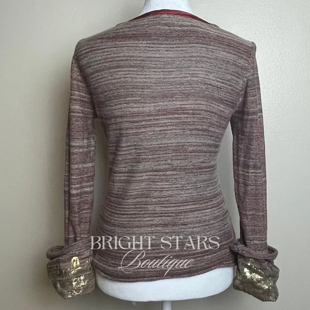 Brown Sweater Long Sleeve Gold Foiled Fold Back Cuffs ALT ASO Monica Lorelai